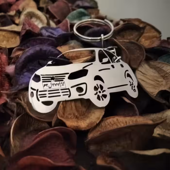 جاکلیدی استیل و نقره  ماشین و خودرو با حک رایگان متن و پلاک ماشین