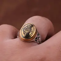 انگشتر حدید روکش برنجی نقش یاضامن آهو اصل ( انگشتر نقره مردانه )
