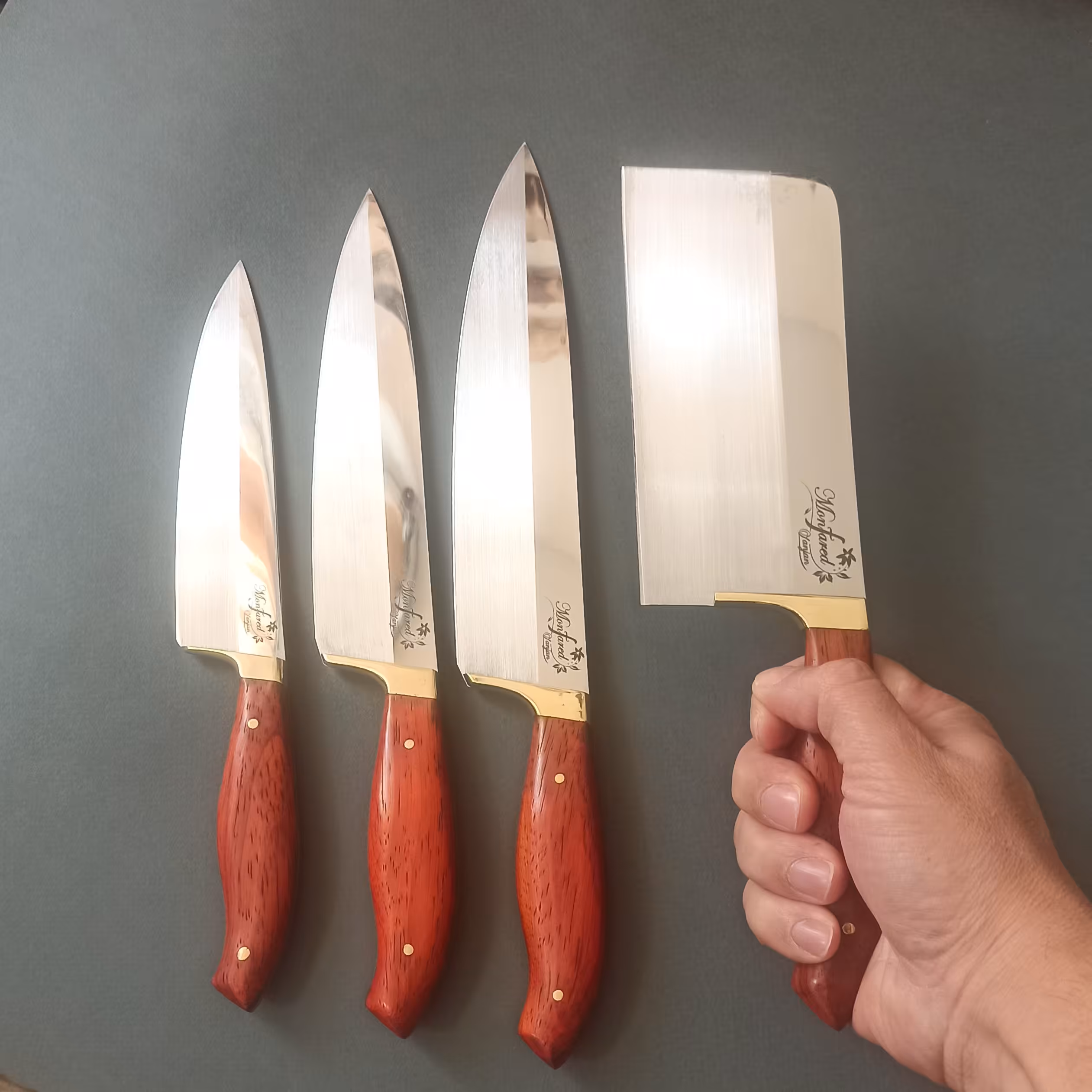 ست  4 عددی چاقو و ساطور استیل آشپزخانه زیبا و بینظیر دست ساز زنجان