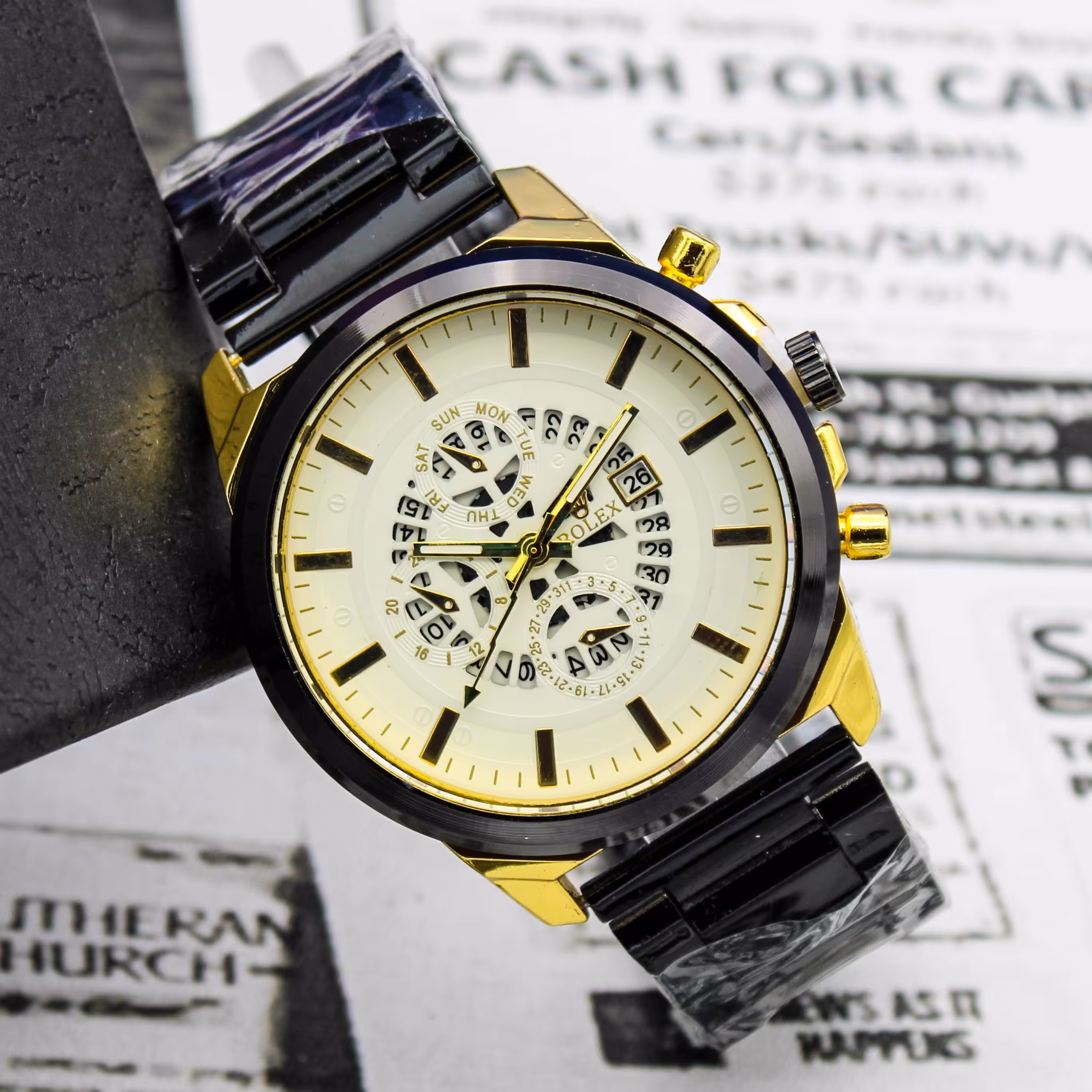 ساعت مچی مردانه تقویم دار بند فلزی رولکس 