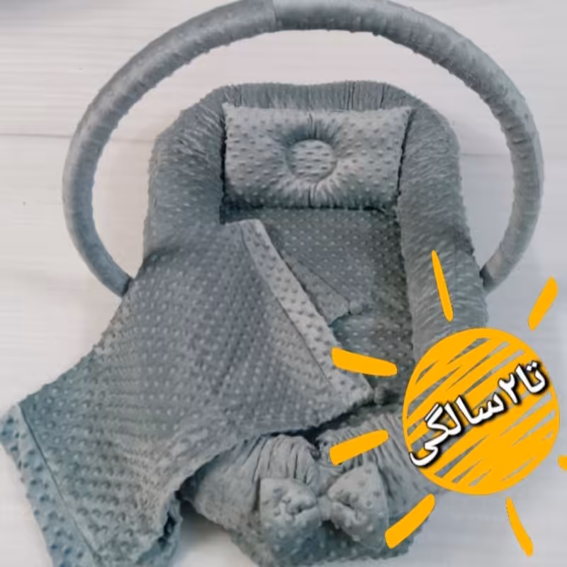  تشک گارددار یا لبه دار مخمل دو رو(نوزادی تا 2سالگی) همراه بالش فرمدهی و لحاف و میله بازی(دوخت سفارشی سیسمونی)سرویس خواب