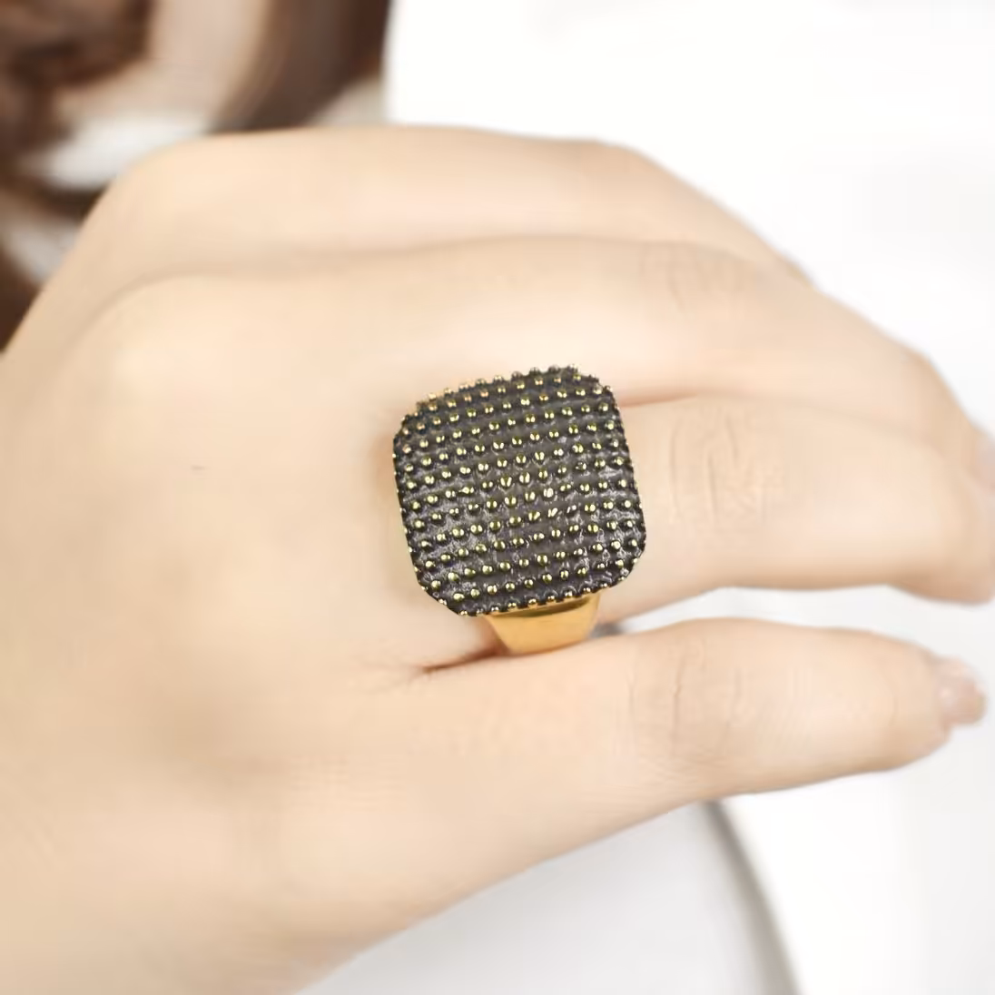 انگشتر استیل مشکی مربعی سایز 8 کد 8090