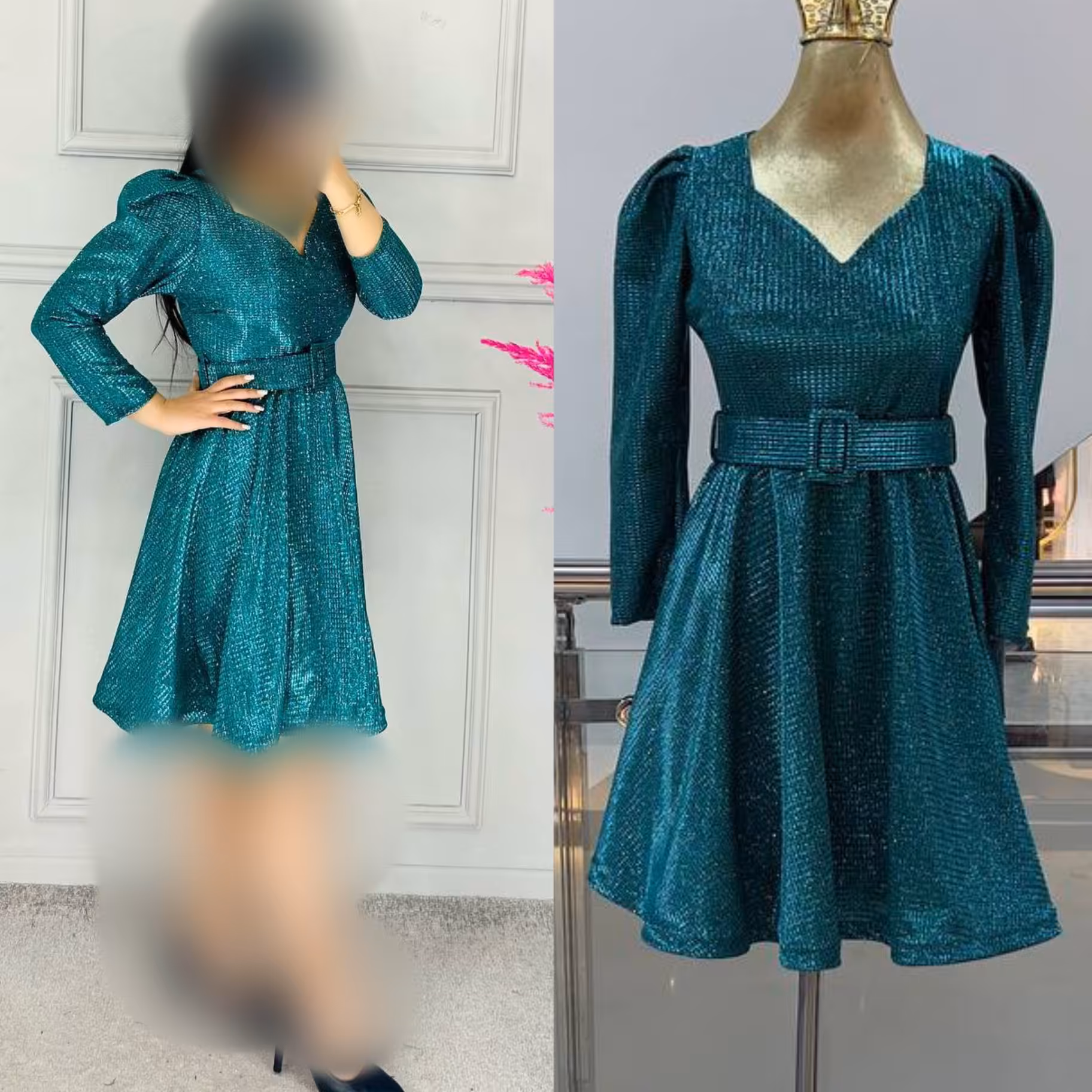 تونیک عروسکی مجلسی کمربند دار  مدل روشنک  با جنس لمه شاین سایزبندی 36 تا 50 (قبل از سفارش از غرفه دار موجودی گرفته شود )