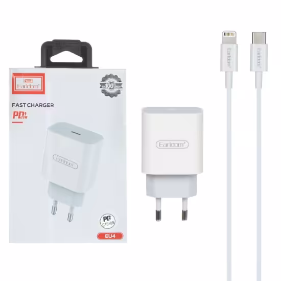 شارژر دیواری PD و فست 20W تک پورت ارلدام (Earldom) مدل ES-EU4 به همراه کابل آیفون