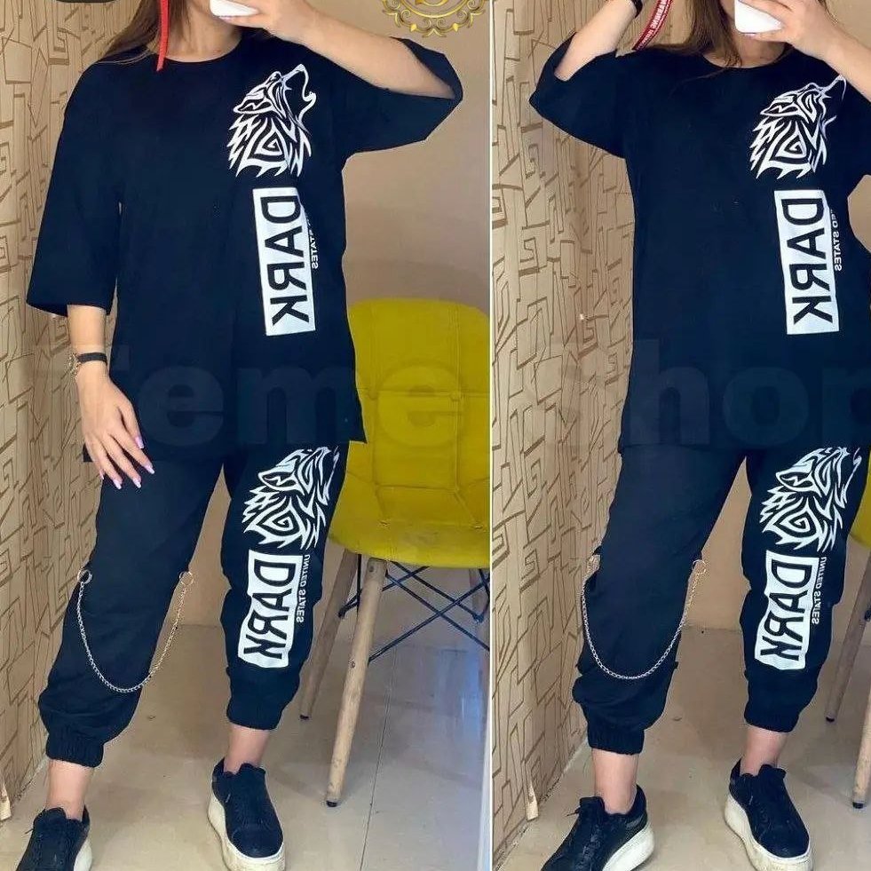 ست تیشرت و شلوار زنانه طرح گرگ بدون زنجیر