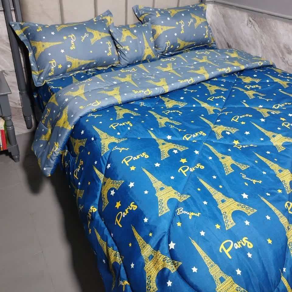 روتختی دونفره طرح برج ایفل آبی طوسی دورو  6 تیکه