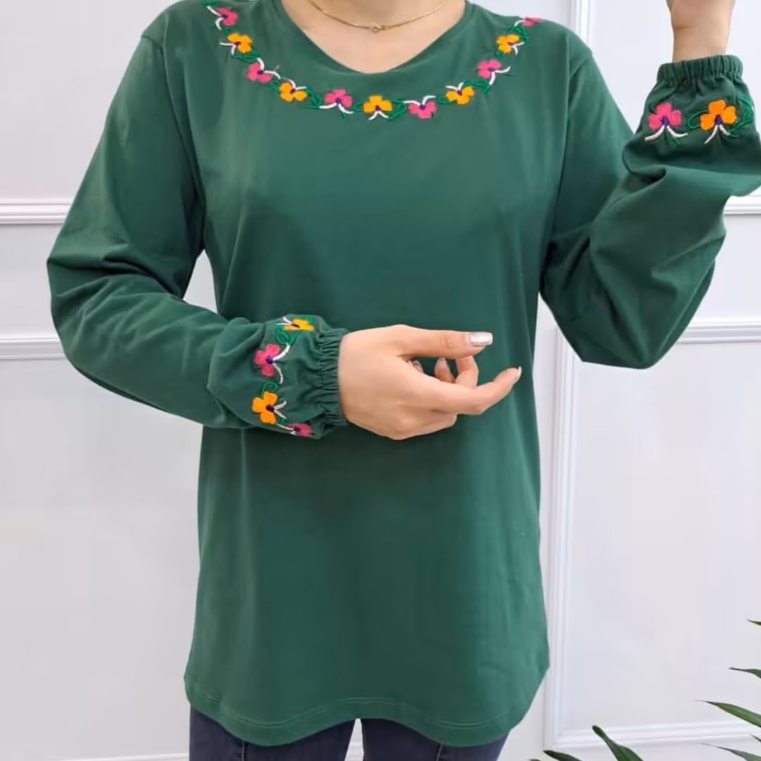 بلوز نخ پنبه گلدوزی کد 282 فری سایز مناسب 38 تا 44