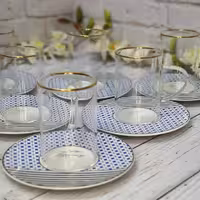 ست چایخوری پیرکس 6 نفره برند نیو بن چین طرح آنجلا آبی همراه با جعبه کادویی