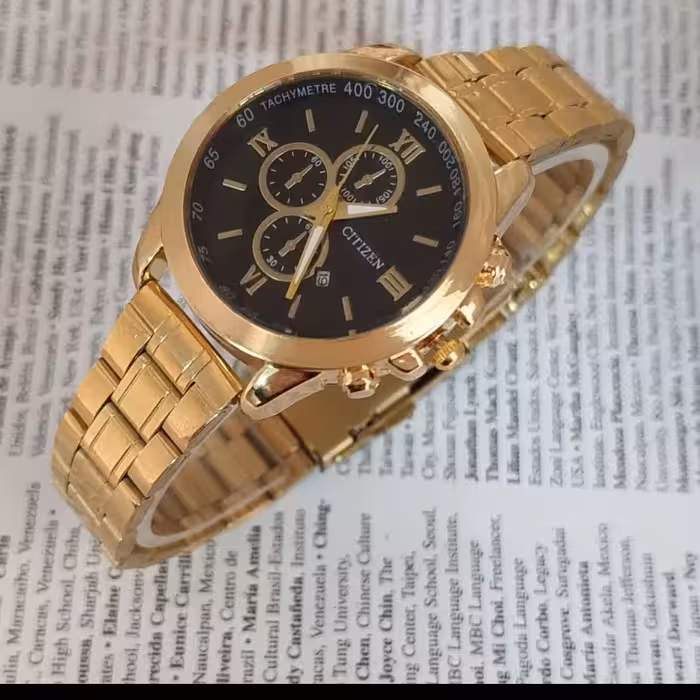 نام ست ساعت زنانه و مردانه مارک سیتیزن بند استیل طلای صفحه طلایی صفحه مشکی طرح سه موتوره