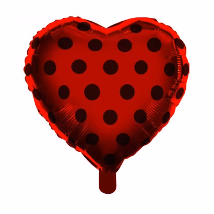 بادکنک فویلی قلب قرمز خال مشکی