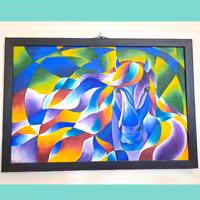 تابلو نقاشی رنگ و  روغن سبک کوبیسم طرح  اسب 