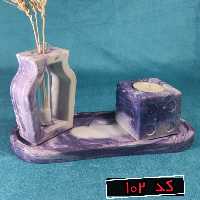 ست سه تکه جتشمعی تاس و گلجا کوزه و سینی بیضی در رنگ سفید بنفش 