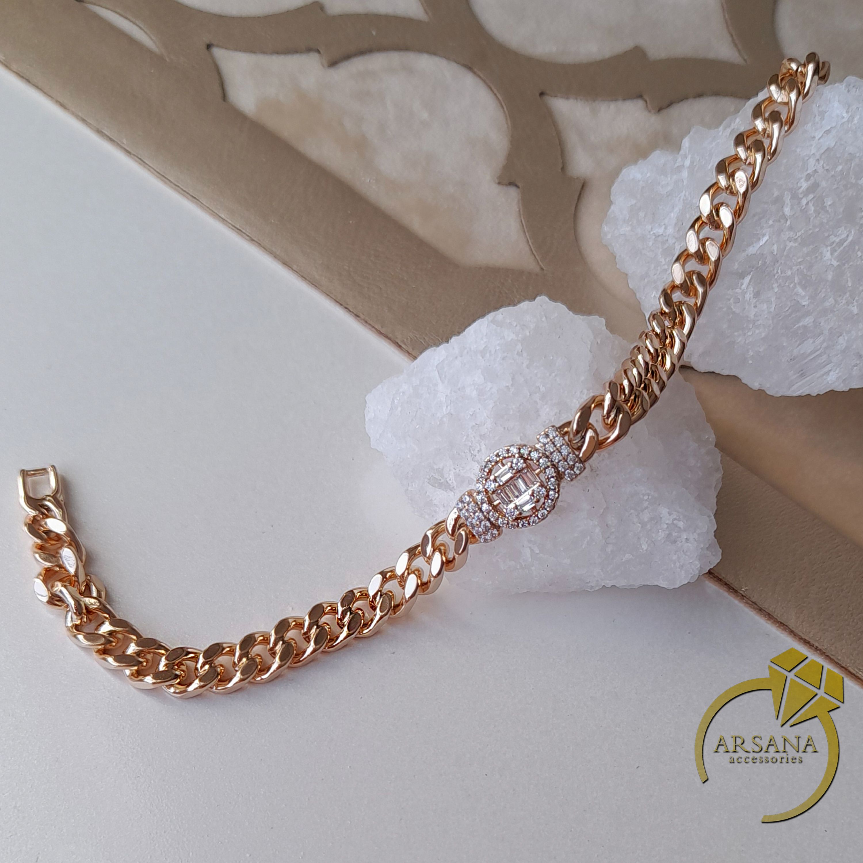 دستبند ژوپینگ با آبکاری طلا کارتیر با پلاک نگین دار