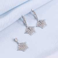 نیم ست نقره زنانه طرح تاج مدل و قالب طلا سفید کد 16345