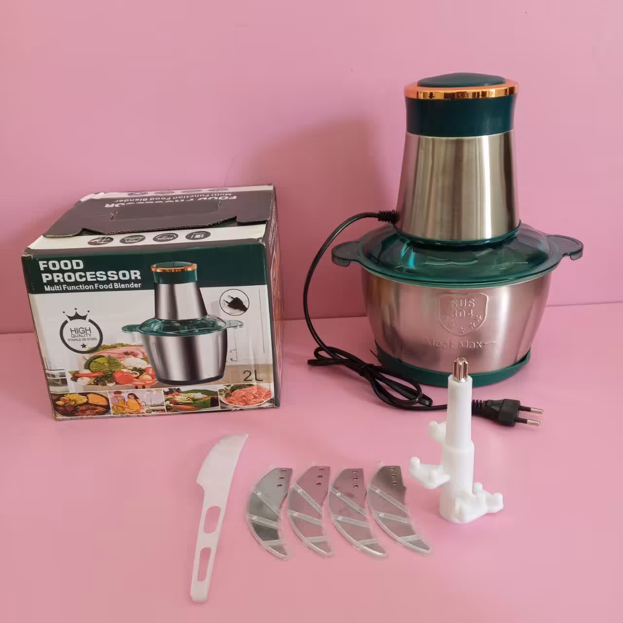 خردکن برقی 2 لیتری استیل 300 وات چهار تیغه مارک فود پروکسور (FOOD PROCESSOR)
