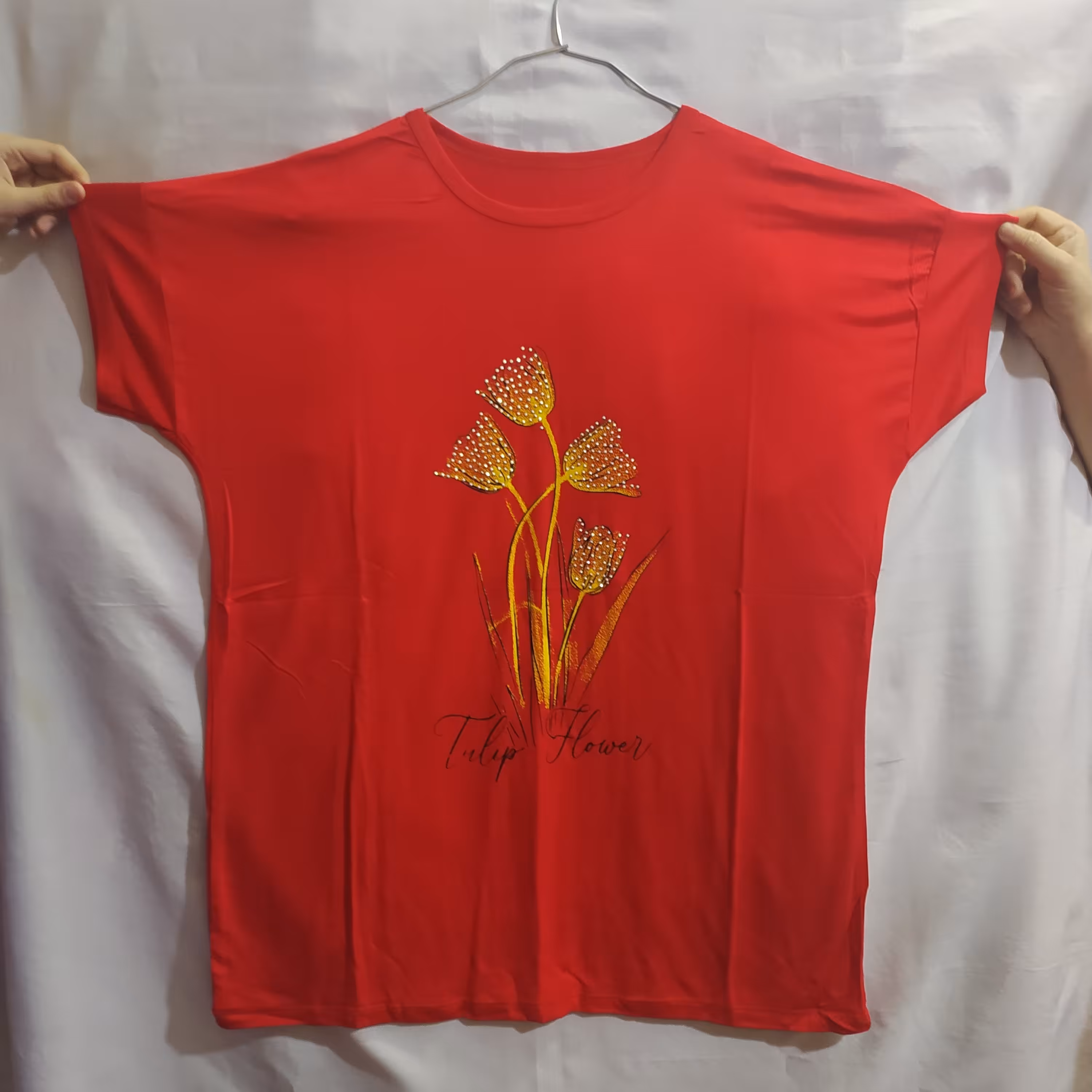 تیشرت زنانه دخترانه طرح گل لاله  تا سایز 50 سایز بزرگ 