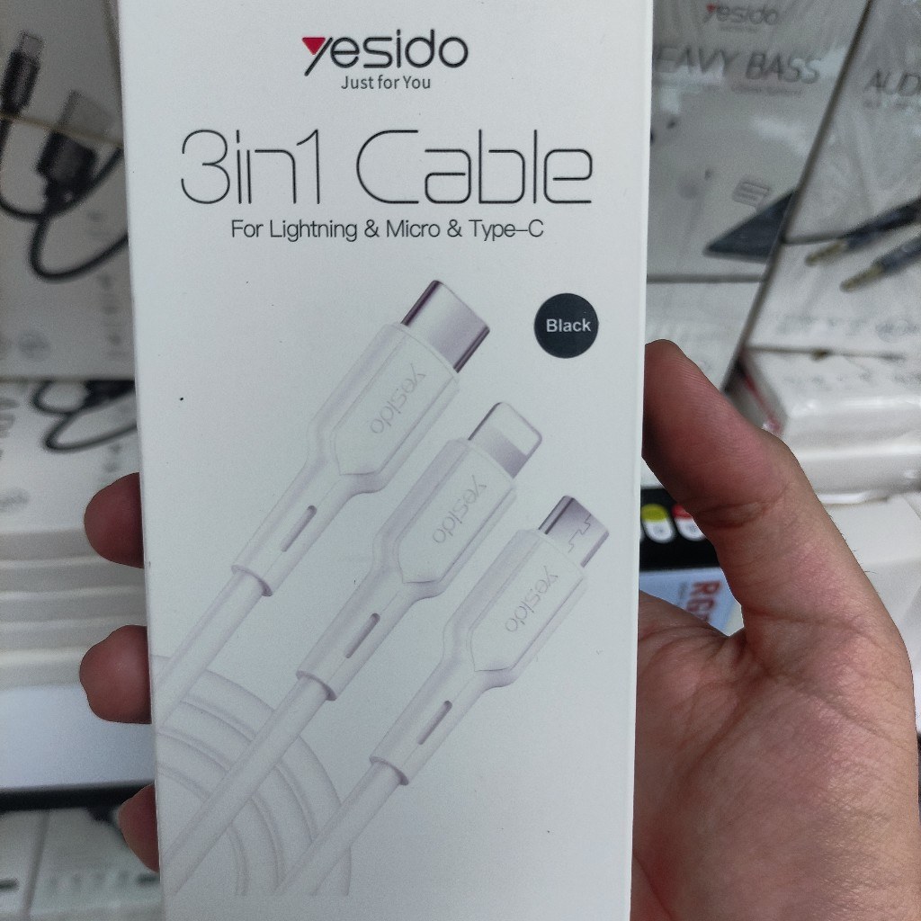کابل 3کاره لایتنینگ و میکرو و تایپسی یسیدو YESIDO CA41 طول 1متر