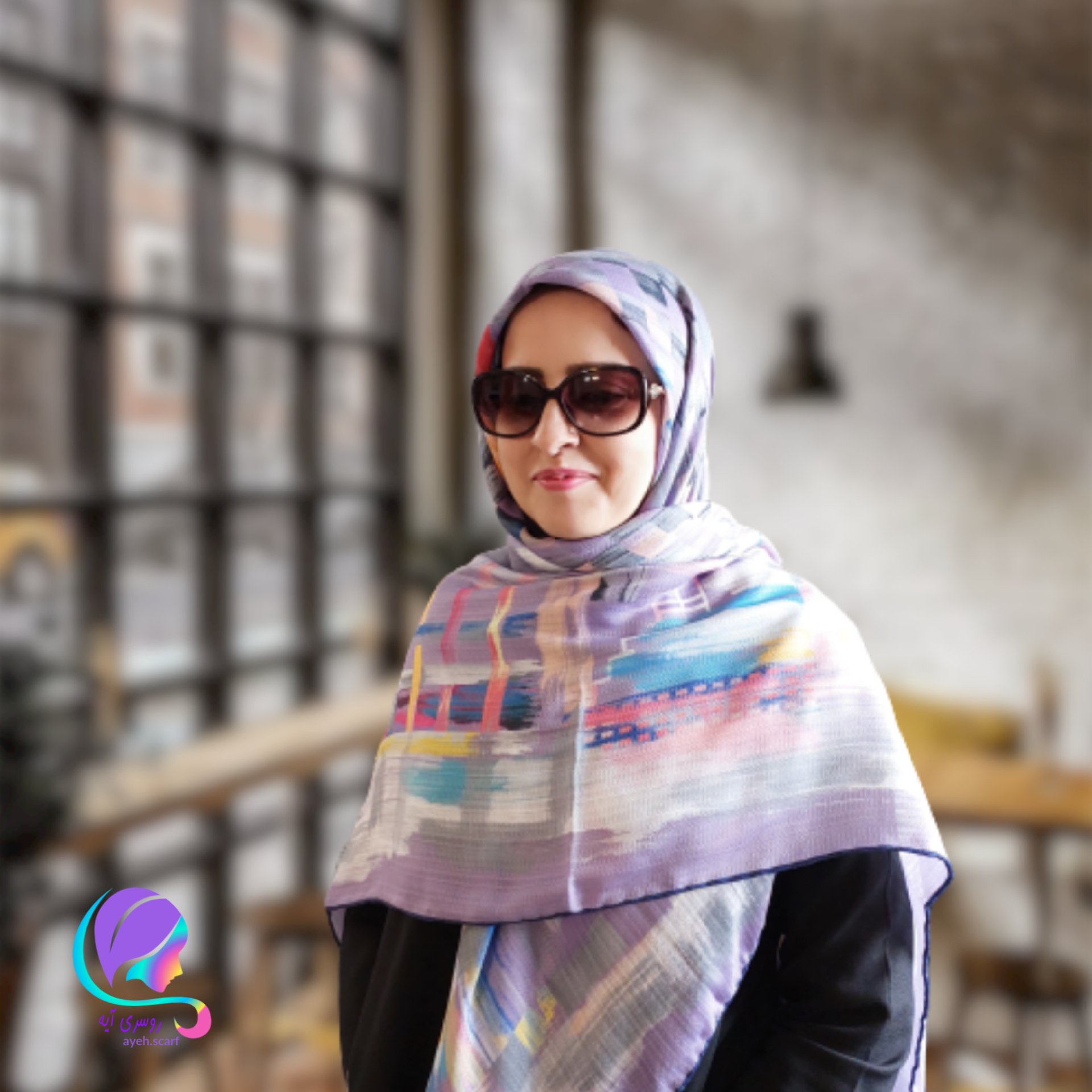 روسری نخی طرح آبرنگی یاسی