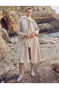 کت نود زنانه کرم کمربند آستین پشمی راگلان ممتاز Kayra