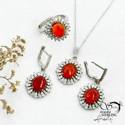 سرویس نقره با سنگ عقیق یمن کد 13330