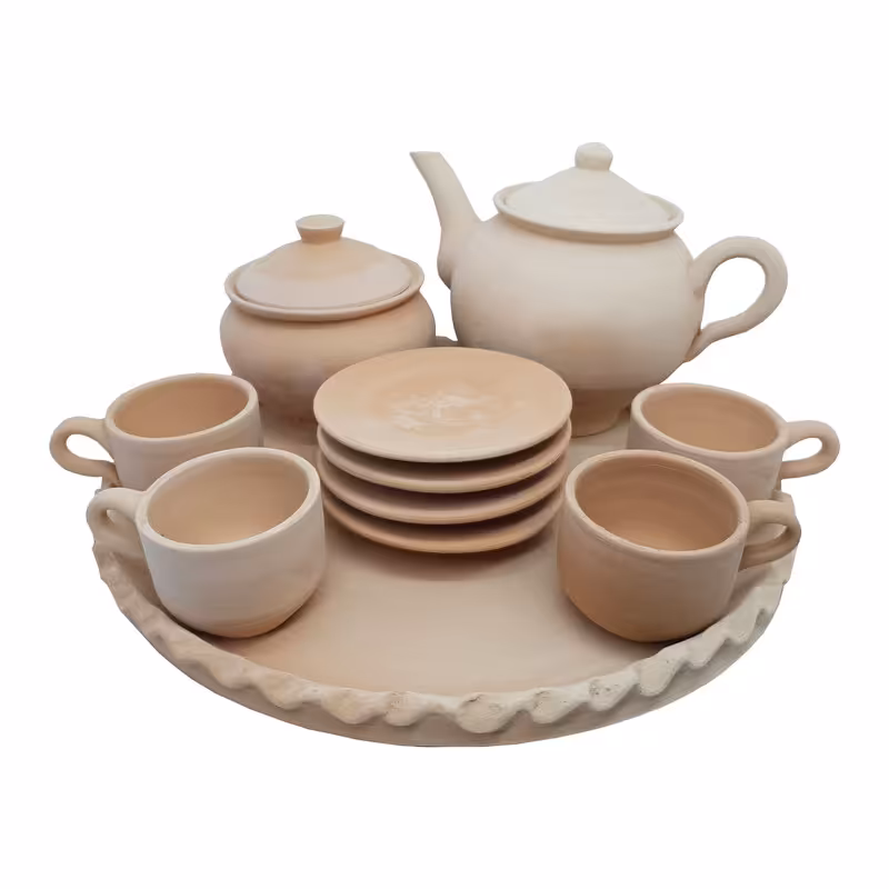 سرویس چای خوری سفالی 13 پارچه طرح ساده دار کد CHS1013 ( پس کرایه )