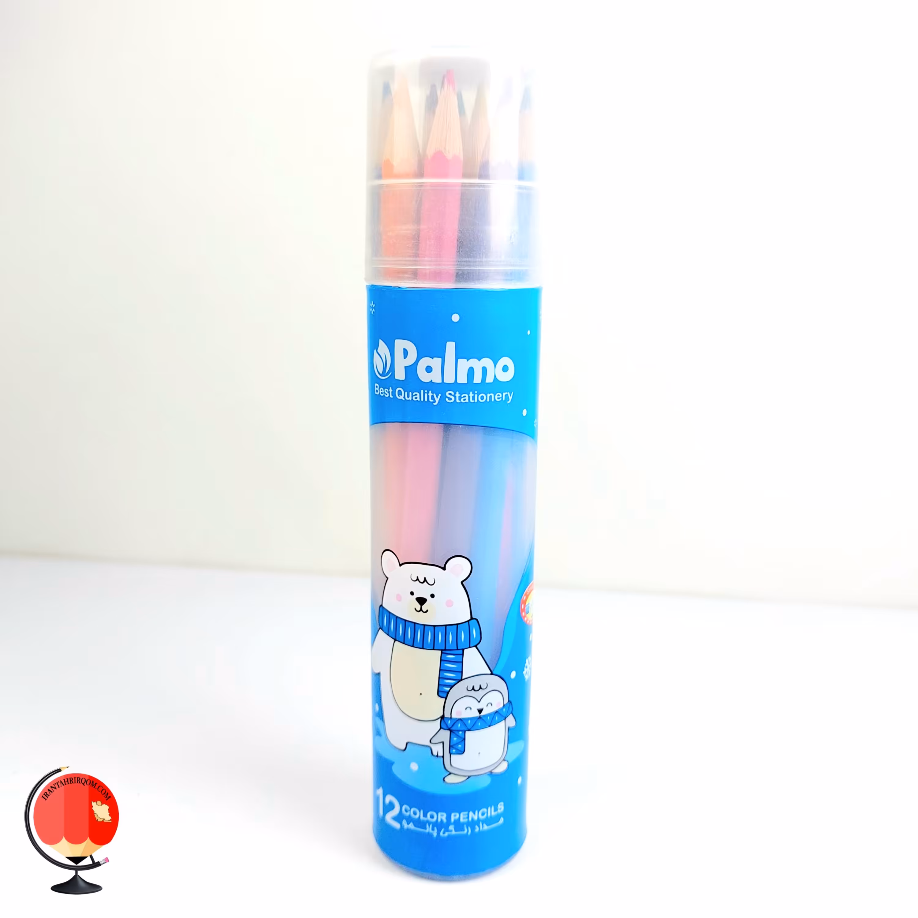 مداد رنگی 12 رنگ پالمو جعبه استوانه ای آبی کد 1446