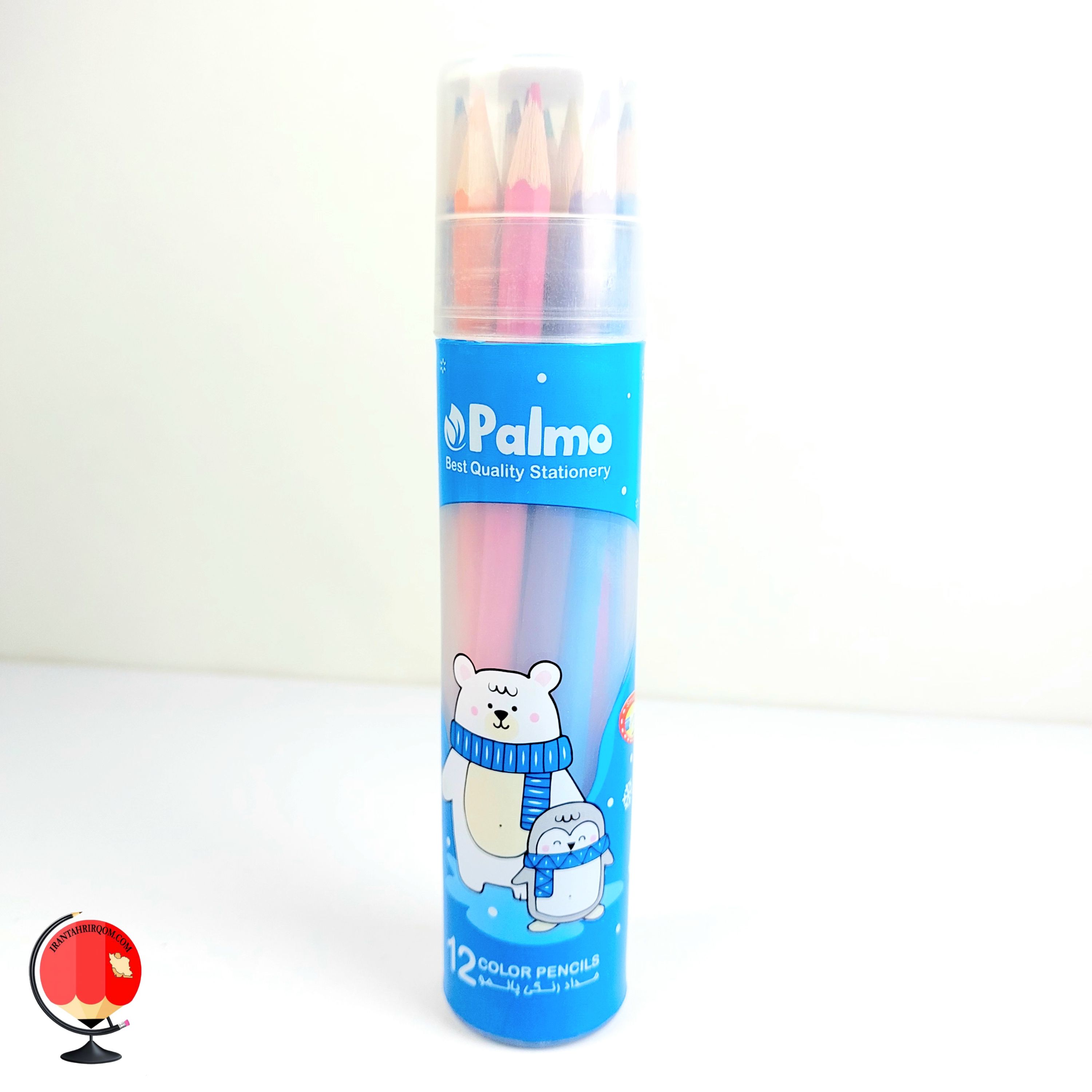 مداد رنگی 12 رنگ پالمو جعبه استوانه ای آبی کد 1446