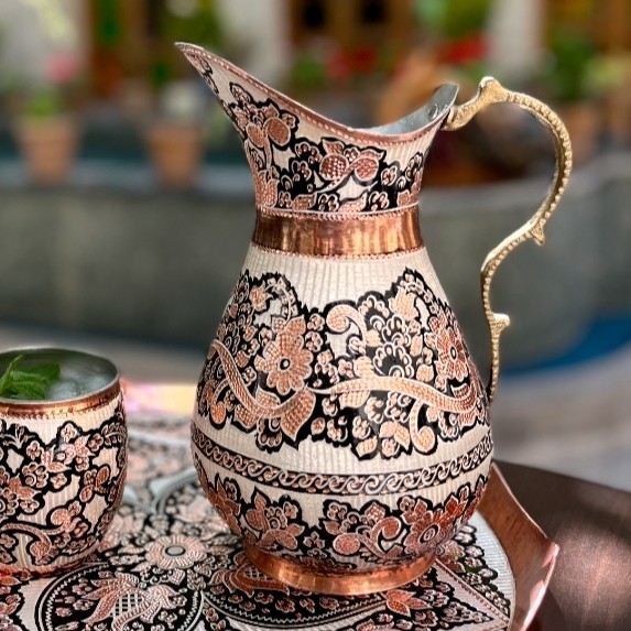پارچ مسی نقره کوب الماس تراش زنجان (رنگ ثابت)