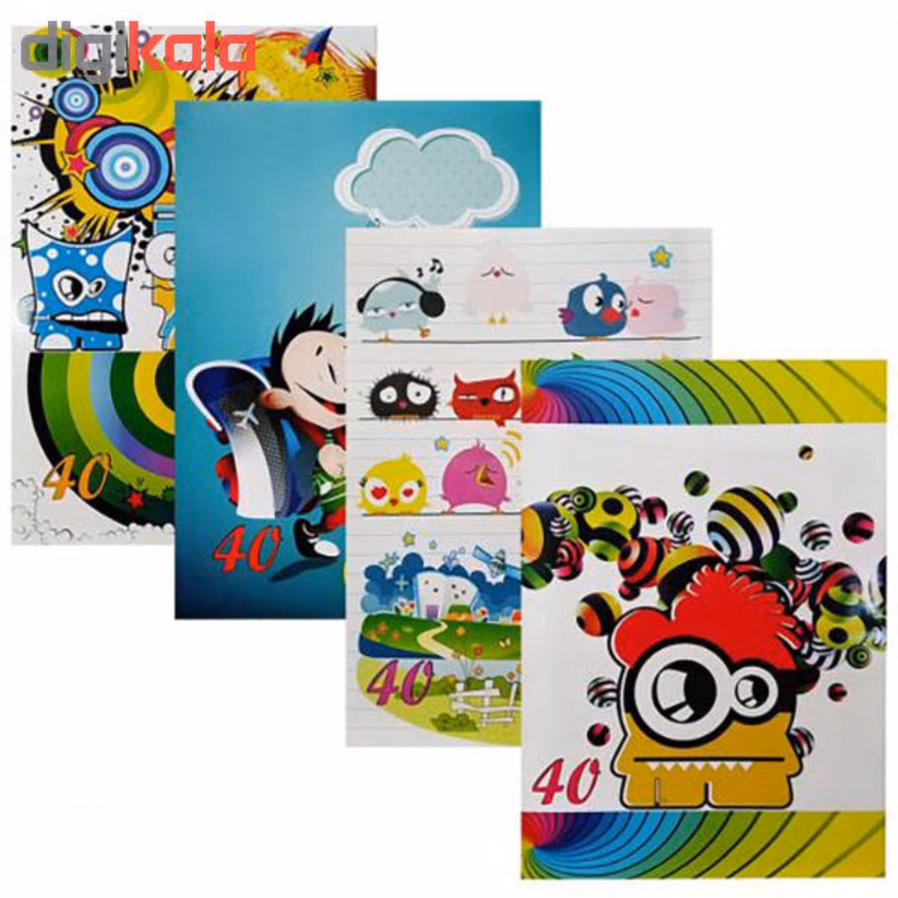 دفتر 40 برگ مدل کارتونی بسته 4 عددی
