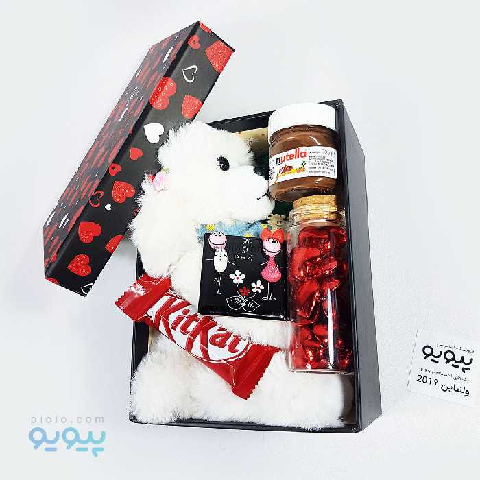 پکیج ولنتاینی با عروسک سگ پا بلند اشرافی