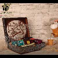 جعبه دمنوش جعبه پذیرایی جعبه چوبی لوکس باکس با روکش ترمه کد LB59