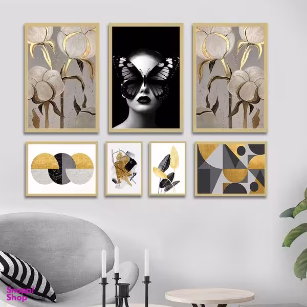تابلو بکلیت طرح مدرن چهره و گل پنبه و مینیمال مدل BE-1776 مجموعه 7 عددی