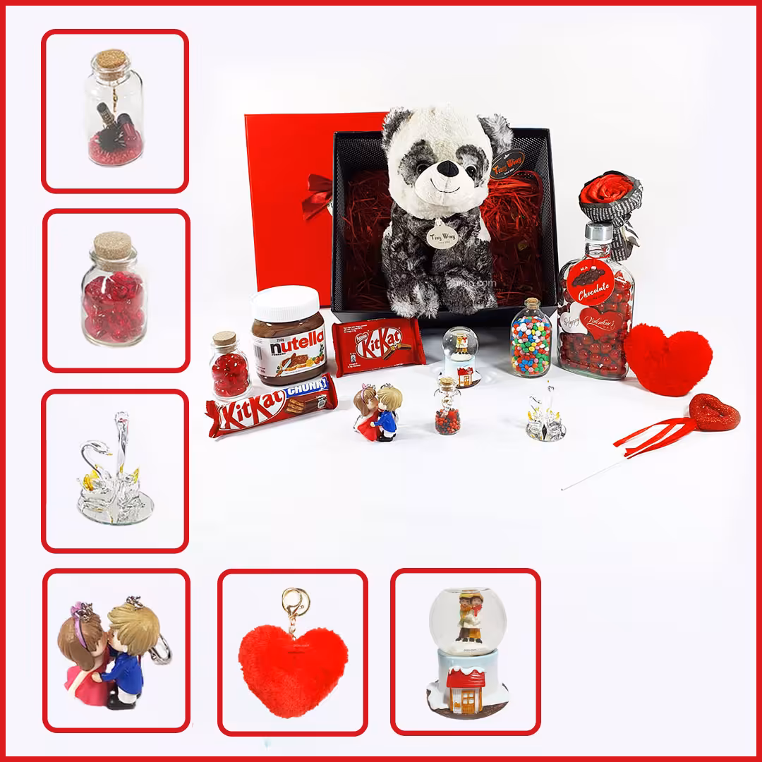 کادو لاکچری ولنتاین با عروسک پاندا پنبه ای