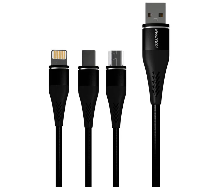 کابل تبدیل USB به MicroUSB / Type-C / Lightining کلومن مدل KD-24 طول 1.2 متر