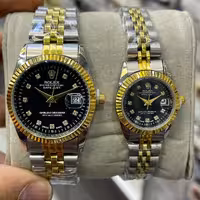 ست ساعت رولکس بند دورنگ صفحه مشکی