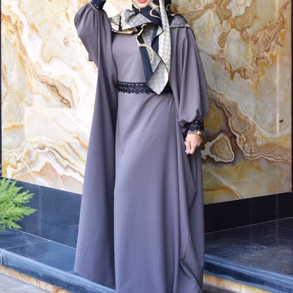 مانتو عبایی کرپ حریر و خرجکار دانتل فری سایز 