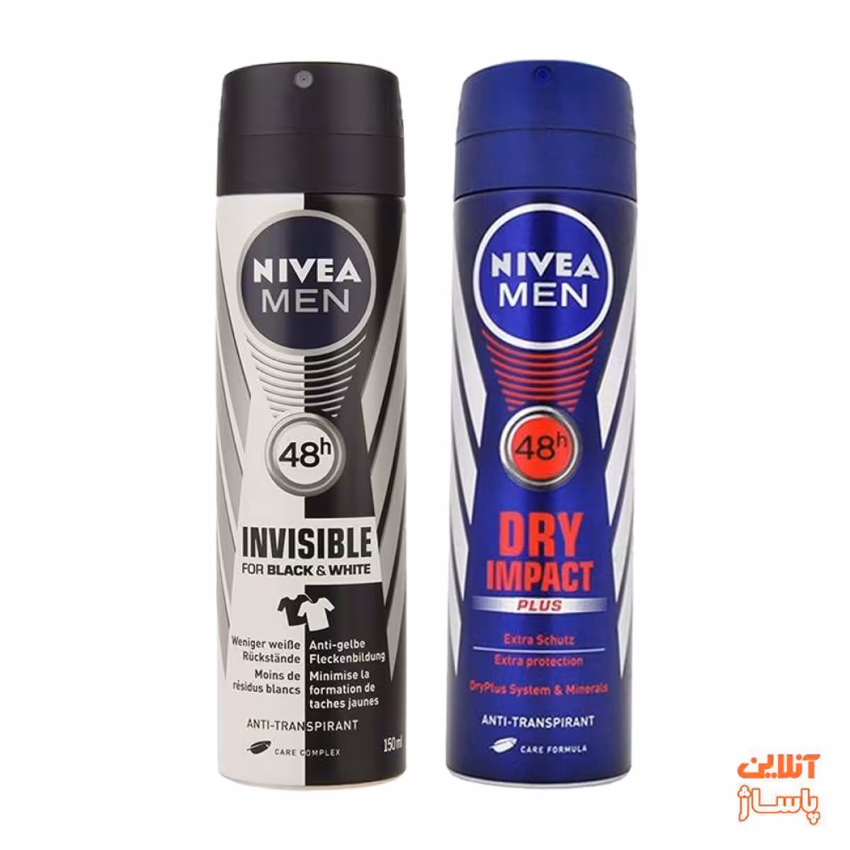 اسپری بدن مردانه نیوآ مدل Invisible For Black and White و Dry Impact Plus بسته دو عددی