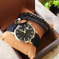 ست مردانه ساعت رولکس تقویم دارو دستبند چرم و حلقه همراه جعبه کد 44