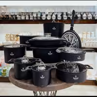 سرویس قابلمه راکلند سری آلمانی درجه یک 19پارچه با تابه مرغ و ماهی(مشکی)پس کرایه