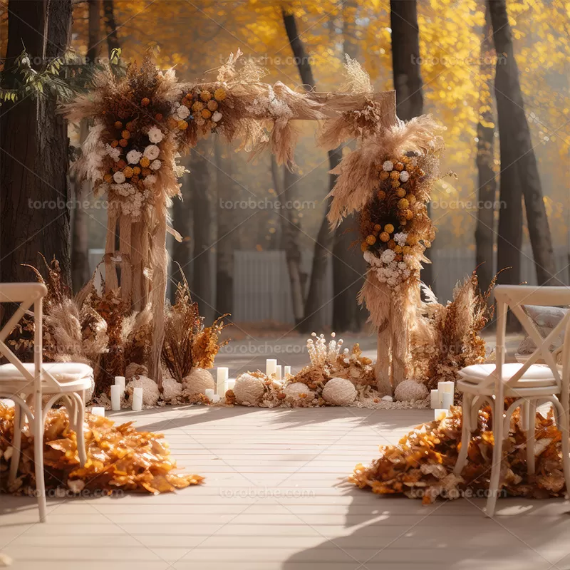 بک دراپ عروس و داماد با گل های سفید | گرافیک با طعم تربچه