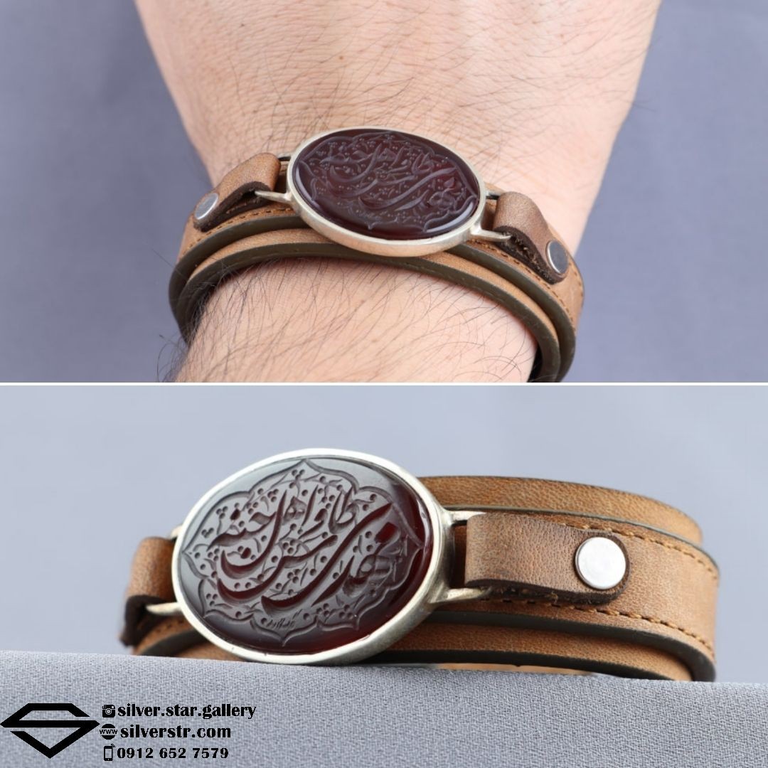 دستبند عقیق سرخ خطی نقش مهدی طاوس اهل الجنه