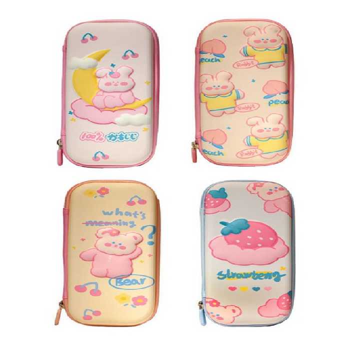 جامدادی کتابی PVC برزنتی برجسته خرگوش و توت فرنگی 2156