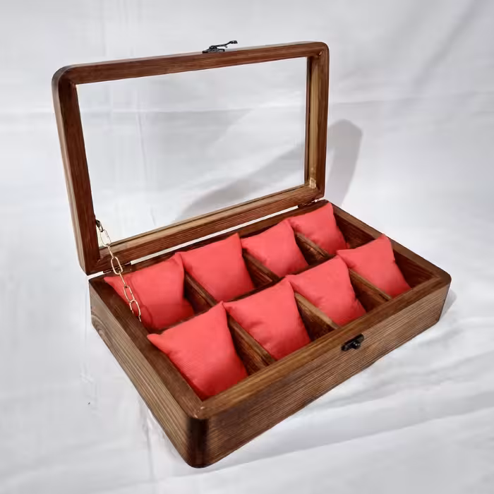 جعبه چوبی ساعت درب شیشه ای با بالشتک