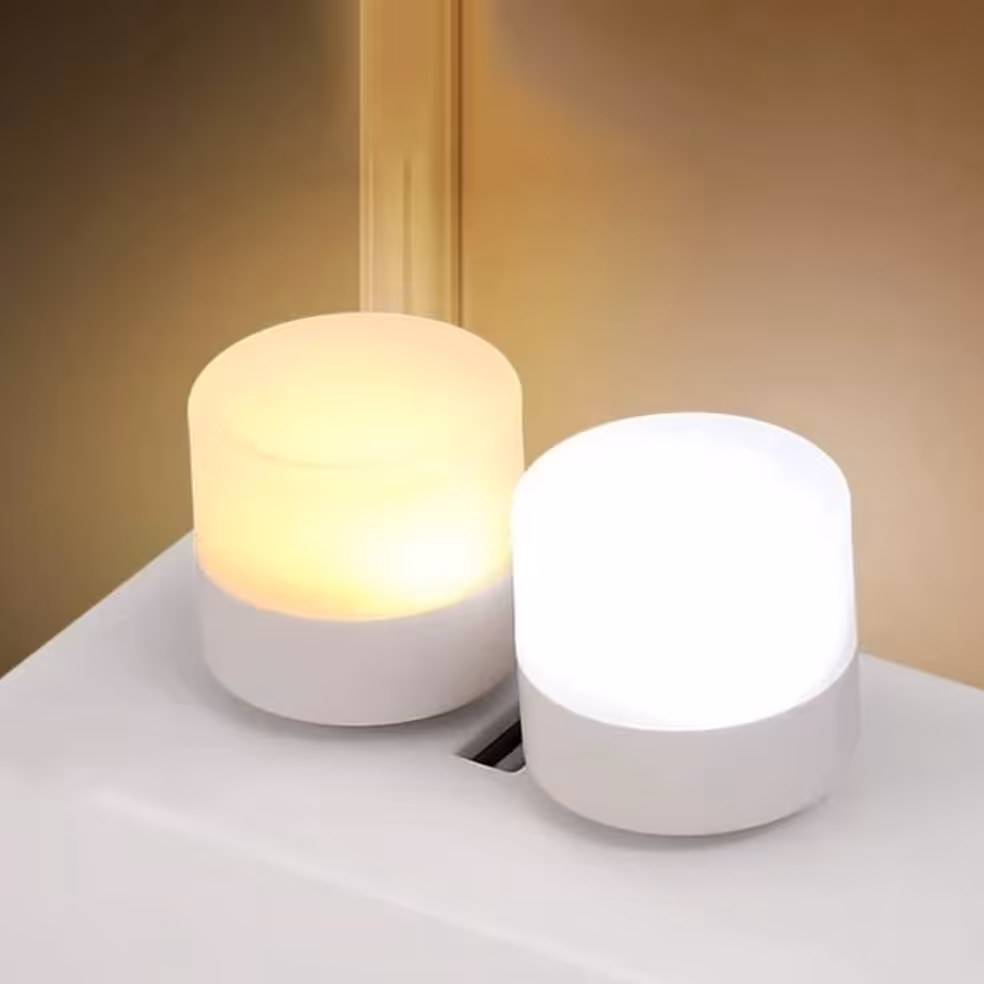 لامپ جیبی LED بسته 2 عددی استفاده به عنوان چراغ خواب، مطالعه شب، کمپینگ و ...قابل استفاده بر روی انواع آداپتو پاوربانک 