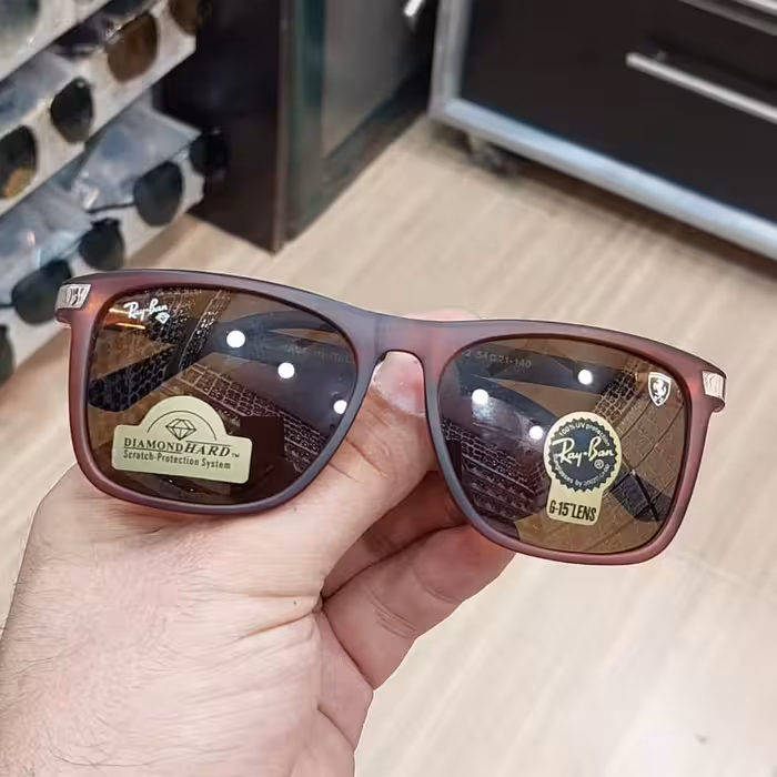 عینک آفتابی مردانه ریبن شیشه سنگ یووی 400 فریم قهوه ای مات ارسال رایگان