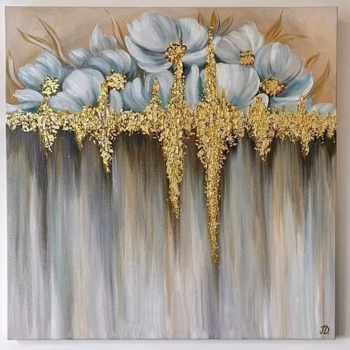 تابلو دکوراتیو آبشار گل با ورق طلا