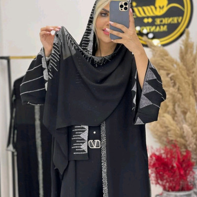 ست شال و عبا نگین کاری شده مدل دل آرام