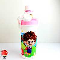 قمقمه اریا پلاستیکی 400 سی سی طرح کودک صورتی کد 2524