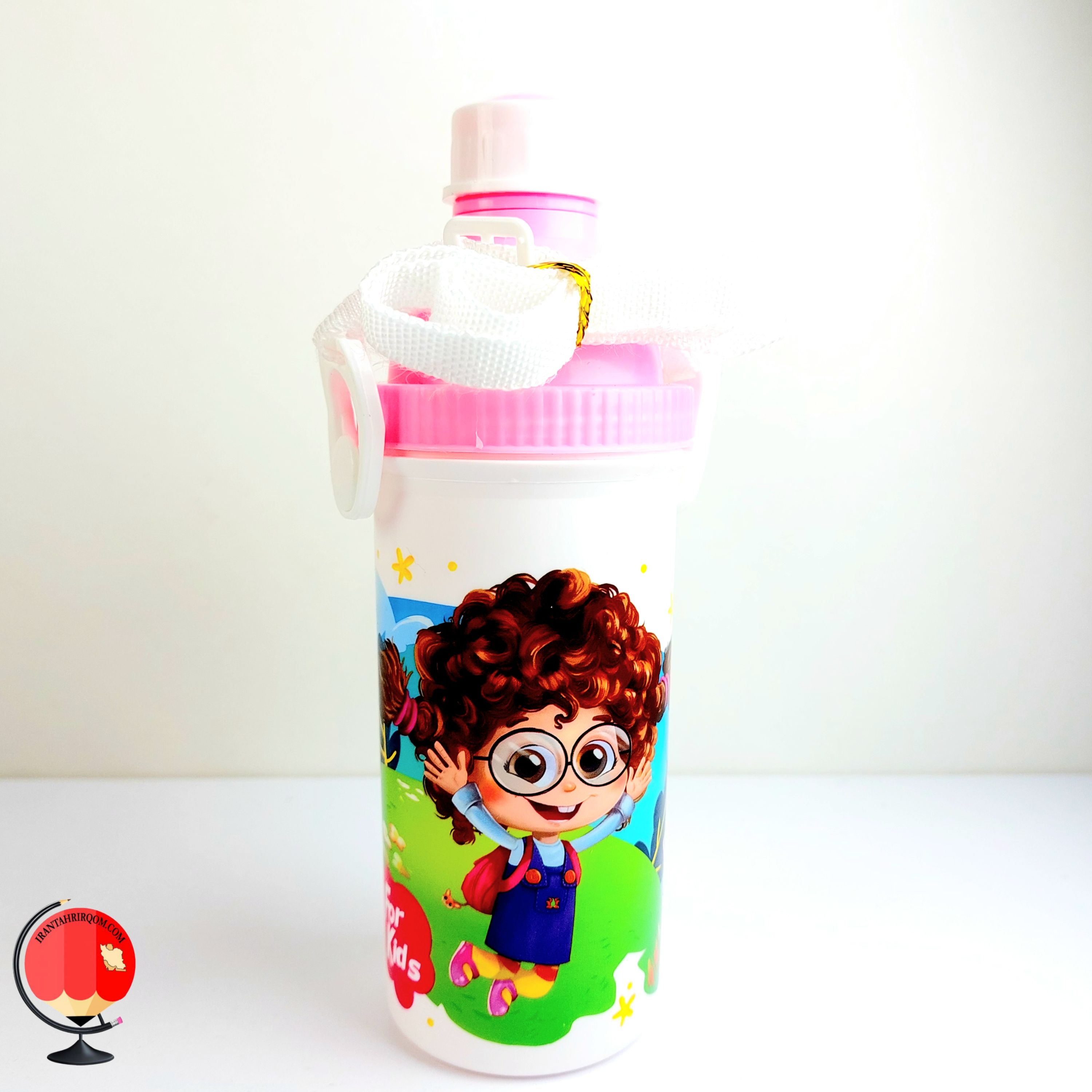 قمقمه اریا پلاستیکی 400 سی سی طرح کودک صورتی کد 2524