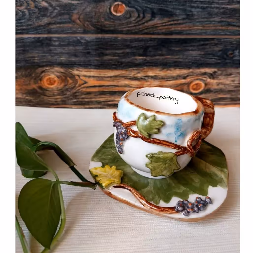 ست فنجان و نعلبکی سرامیکی لعابدار پخته شده در کوره با دمای بالاولعاب بهداشتی(پس کرایه) 